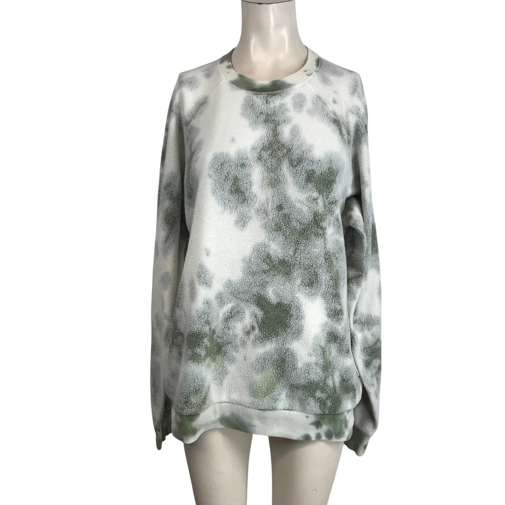 Feat Tie Dye Fleece Sweatshirt Pullover Green White Raglan Sleeve Women Medium